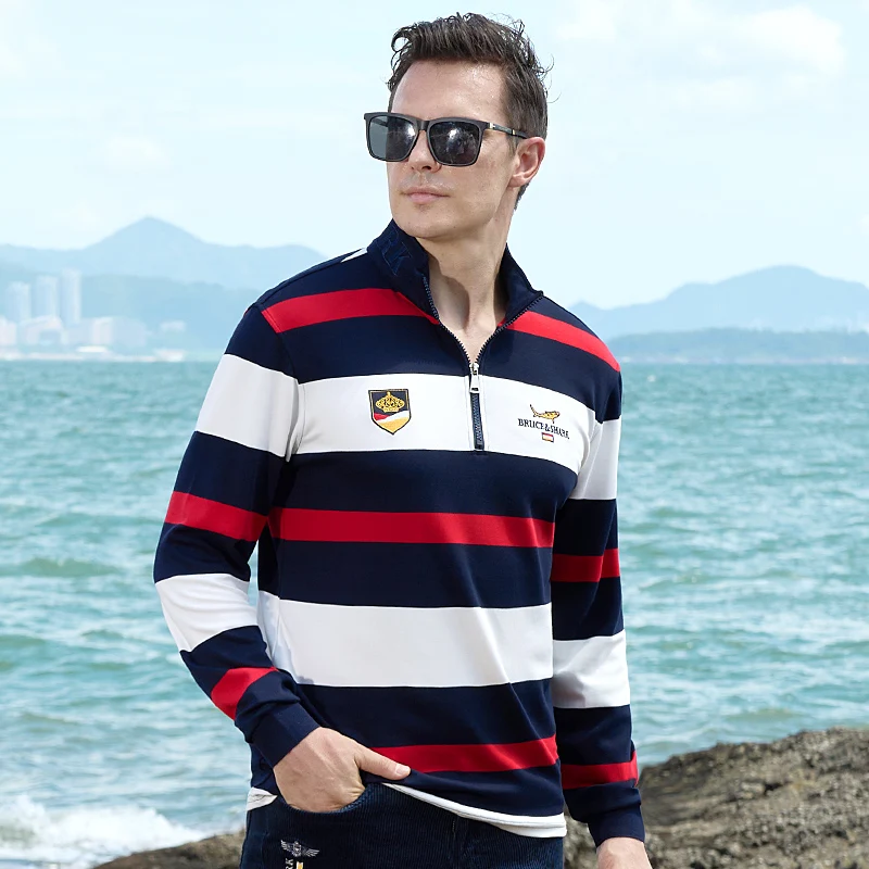 Мужская длинная рубашка с вышивкой Брюс и Акула Красная Эластичная