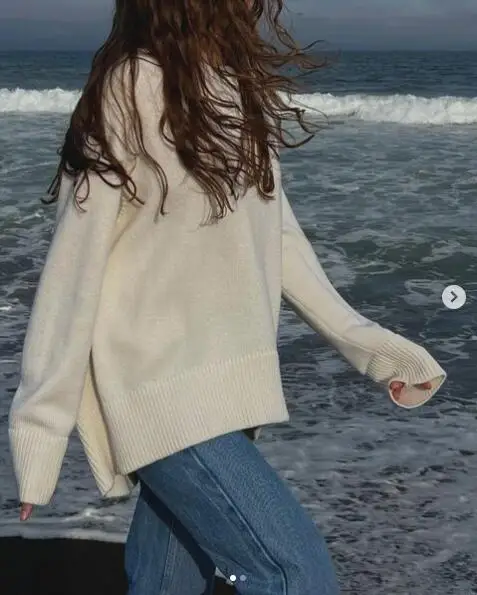 

Casual Women Knitted Sweater O Neck Long Sleeve Pullover Jumper Solid Loose Thick Top Fashion