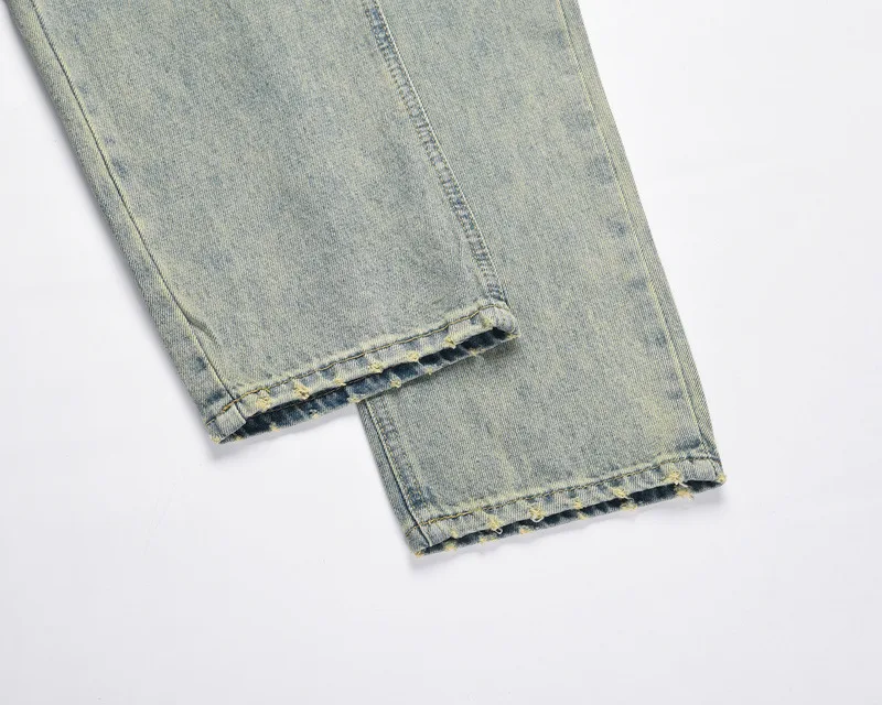 High Street Tide Brand Retro Hand-Painted Paint To Open The Removal Of The Lanyard Washed Old Blue Loose Men'S Straight Jeans