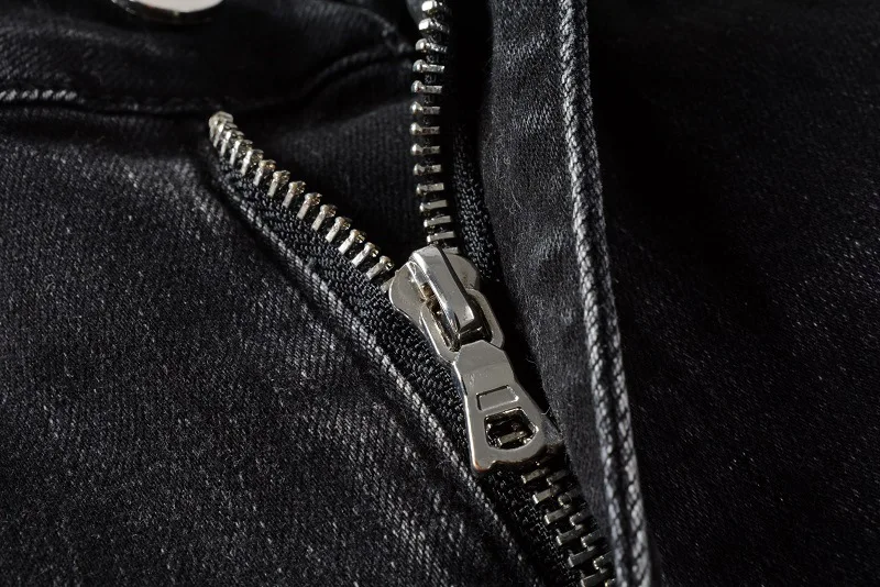 High Quality Black Regular Denim Pants Men's Slim Fit Tapered Embroidered Pachwork Crystals Patches Fashion Style Original Jeans