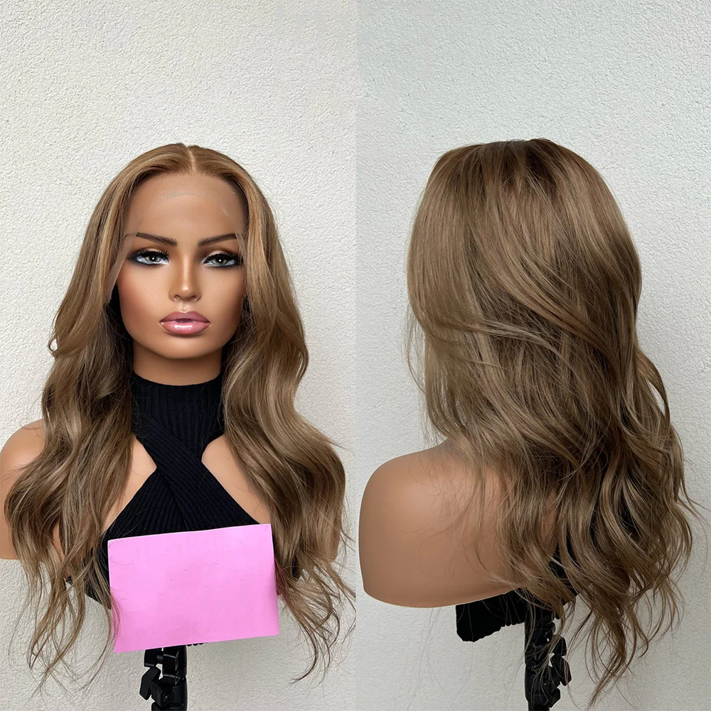 Caramel Blonde Highlights Human Hair Wigs Dark Blonde Roots Body Wave HD 13x6 Frontal Lace Wig for Women 200% Thick Preplucked