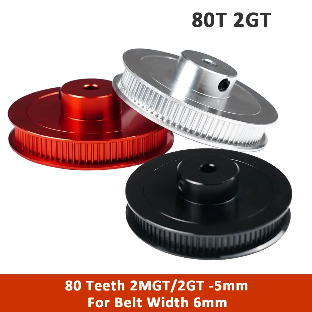 

3D Printer Part Black Red Anodized 80 Teeth 2MGT/2GT synchronous Pulley Bore 5mm for width 6mm GT2 Timing Belt Wheel 80Teeth 80T