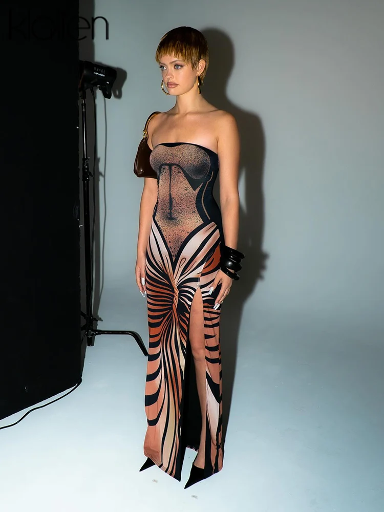 Женское длинное платье без бретелек KLALIEN облегающее Вечернее Платье макси с