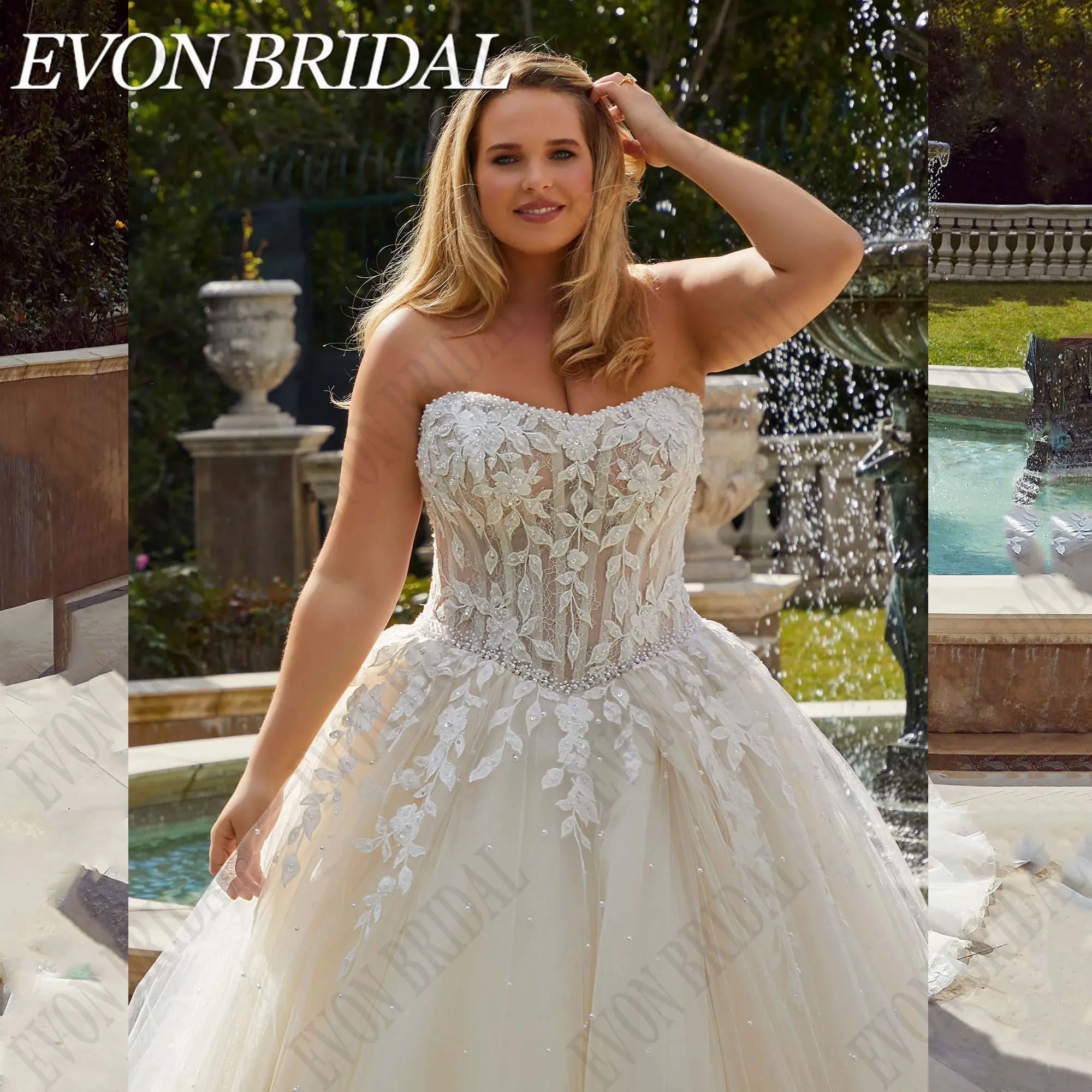 EVON свадебное кружевное платье для невесты женское без бретелек со шнуровкой