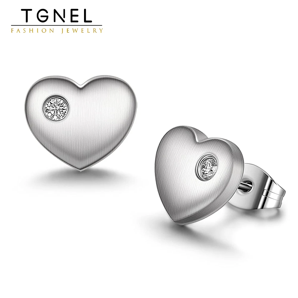 

G23 Titanium Stud Earrings for Women Minimalist Heart Brushed Cubic Zirconia Hypoallergenic Earrings Skin Touch Jewelry