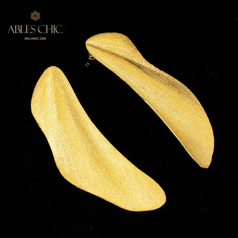 18K Gold Tone Post Modern Design Earrings Sterling Silver Silky Wedding Earrings C11E4S26184