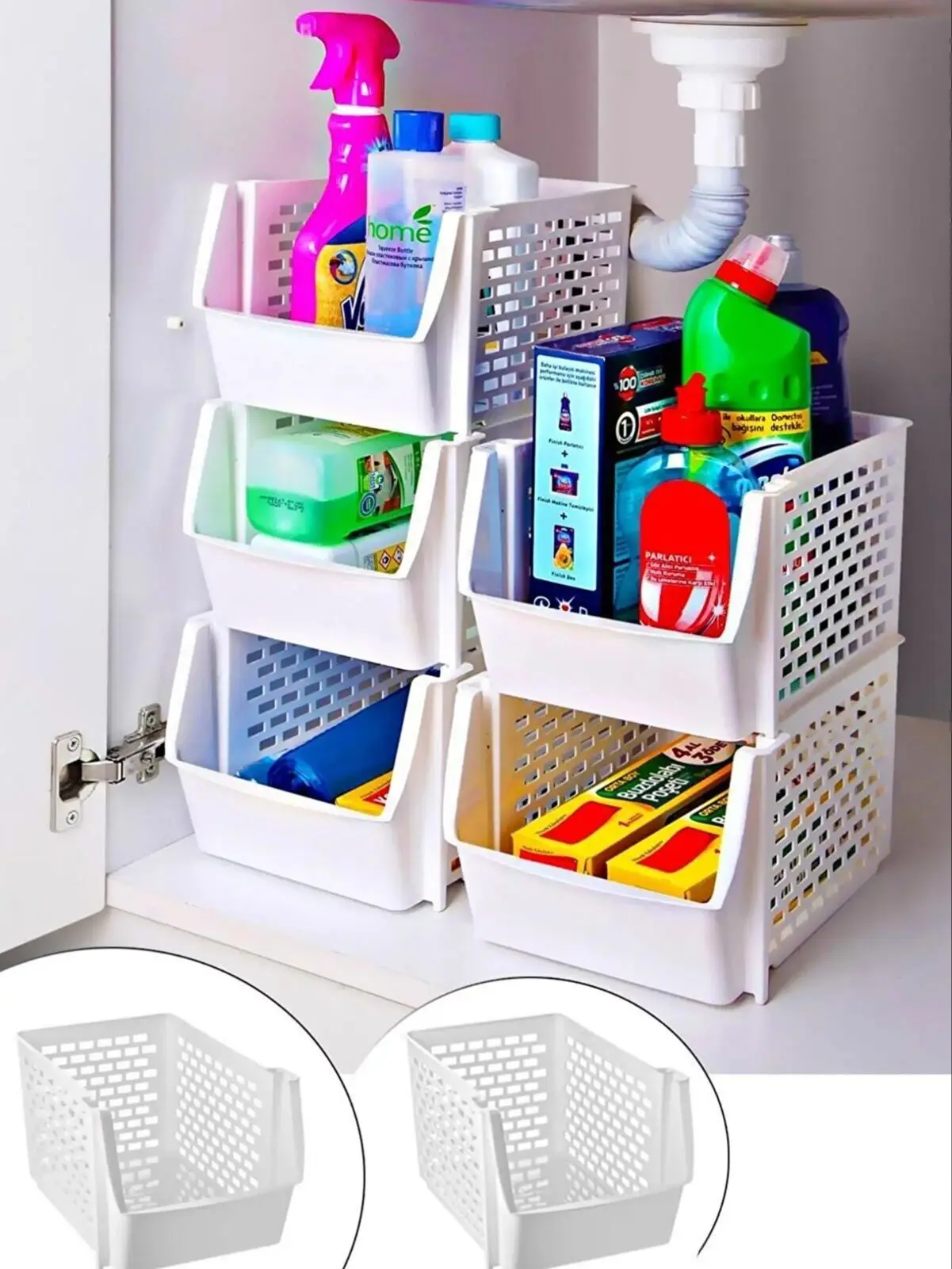 

6 Pcs Multi Purpose Multi Storey Kitchen Organizer Under Sink Bathroom and Fridge Storage Fruit Vegetable Transparent Basket