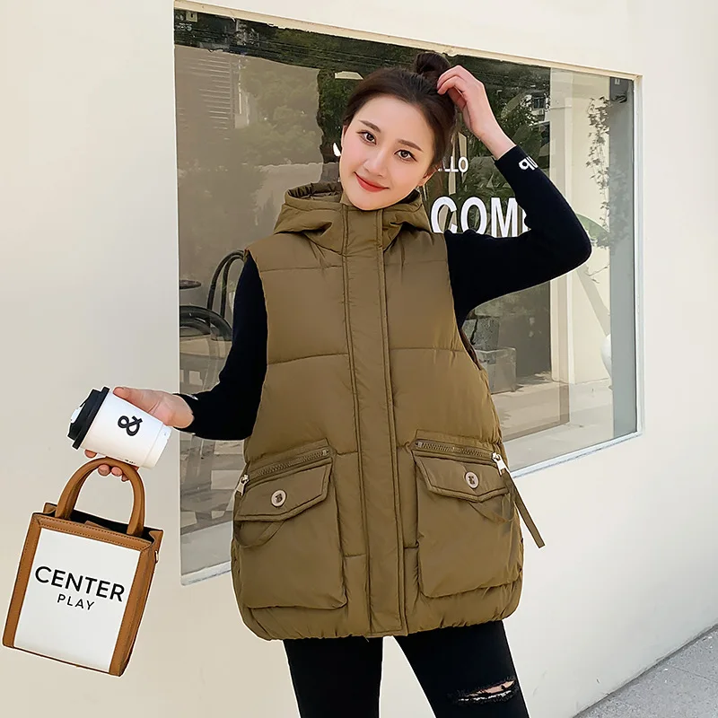 Женский короткий пуховый хлопковый жилет на осень/зиму 2024 свободный