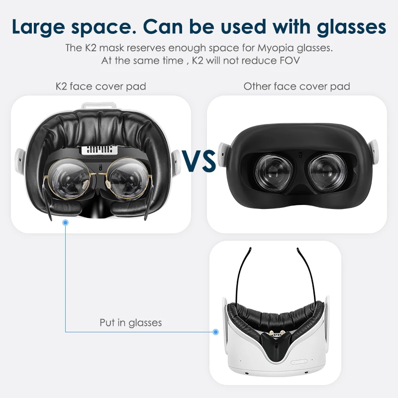 KKCOBVR K2 Cooling Fan for Quest 2 Relieve Lens Fogging 500mah Air Circulation Breathable Leather Facial Interface for Quest2