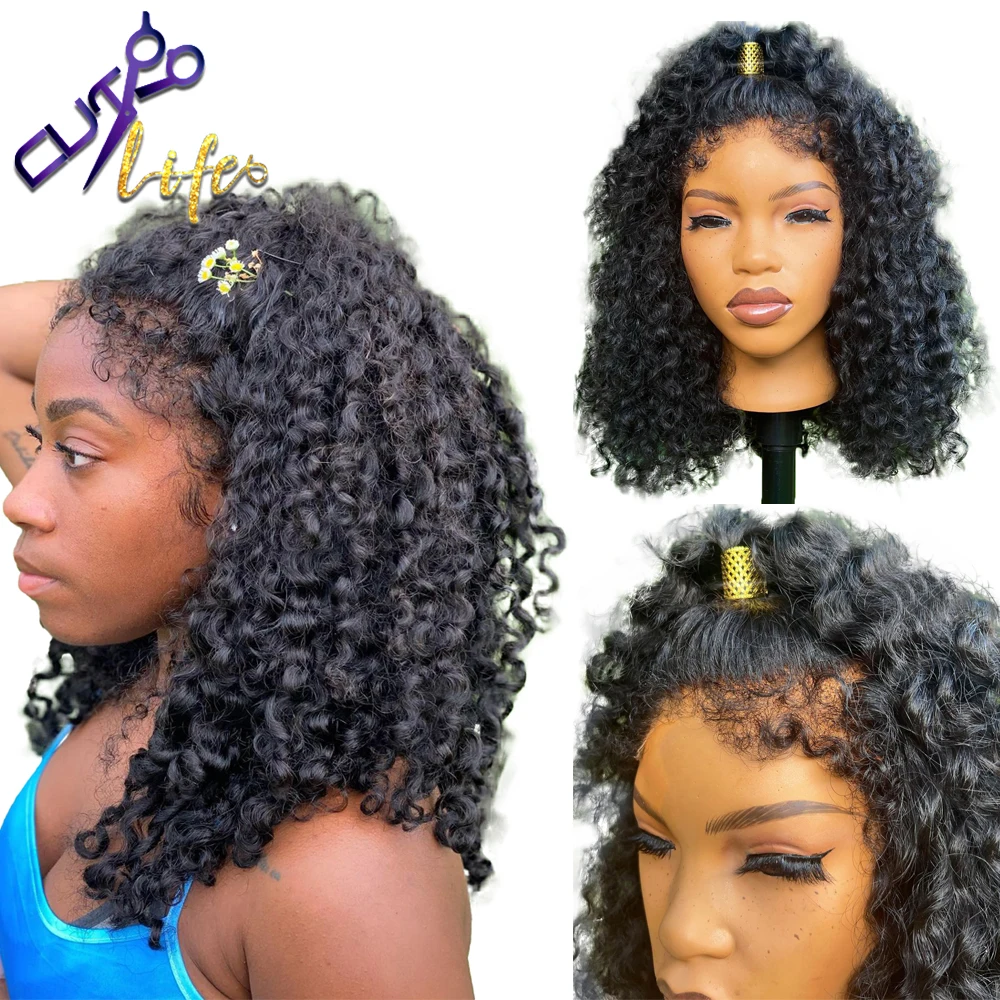 

Кудрявые Детские волосы 13x6 HD на сетке, фронтальные кудрявые вьющиеся человеческие волосы, парики с кудрявыми краями, 360 кружевной парик для ...