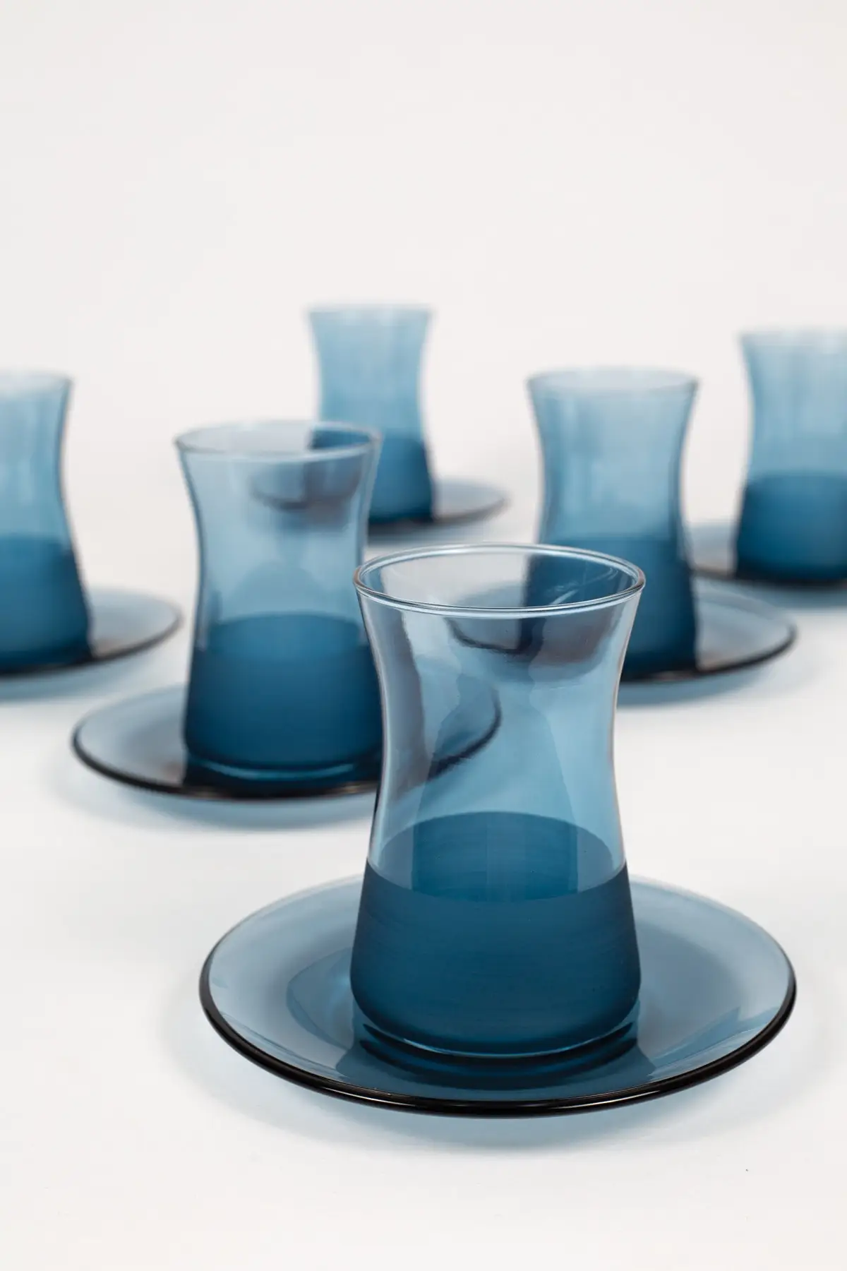 

12 Pieces 6 Person Modern Tea Set Blue Double Pattern Matte And Transparent Design Tea Set