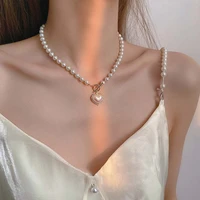 fashion pearl heart necklace for women korean ladies trend rhinestone shell heart pendent necklace choker jewelry gift