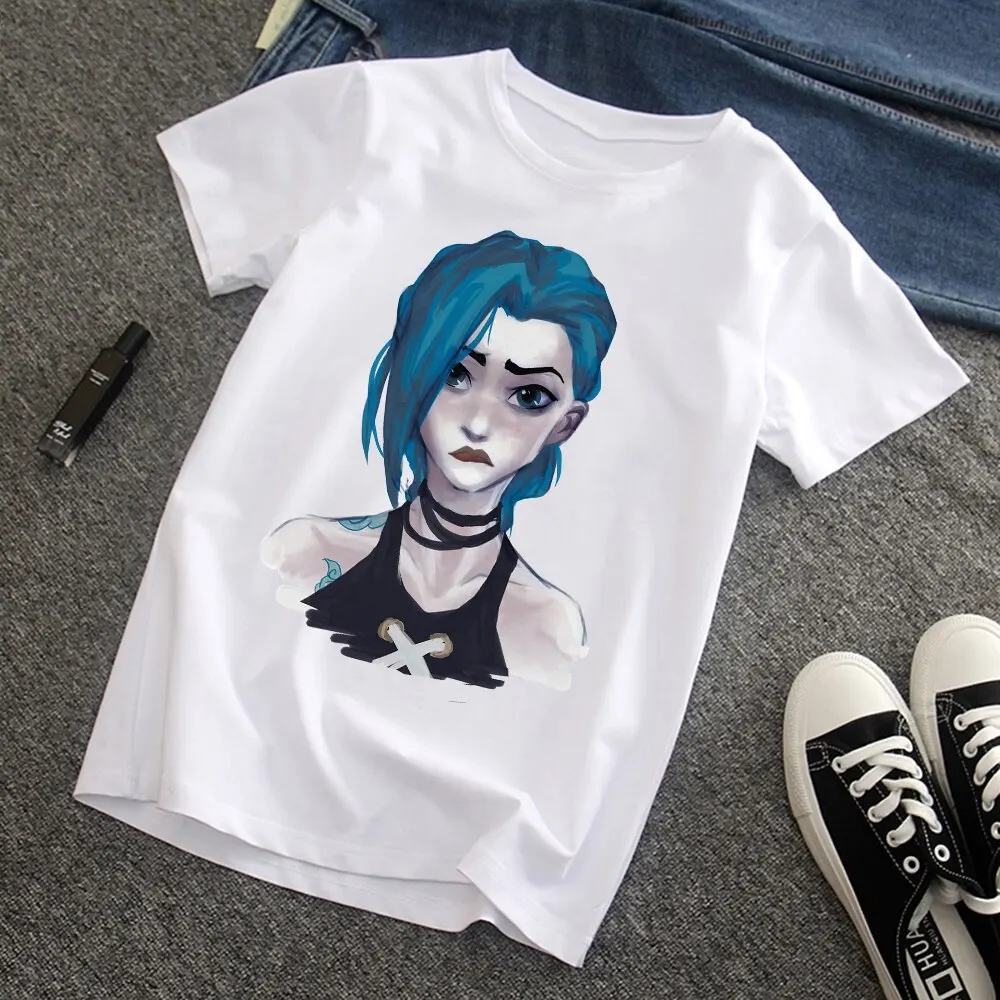 

Anime Arcane League Of Legends T Shirt Women Fashion Cotton T-shirt Kids Hip Hop Tops Arcane Jinx Tee Shirt Girl Camisetas Femme