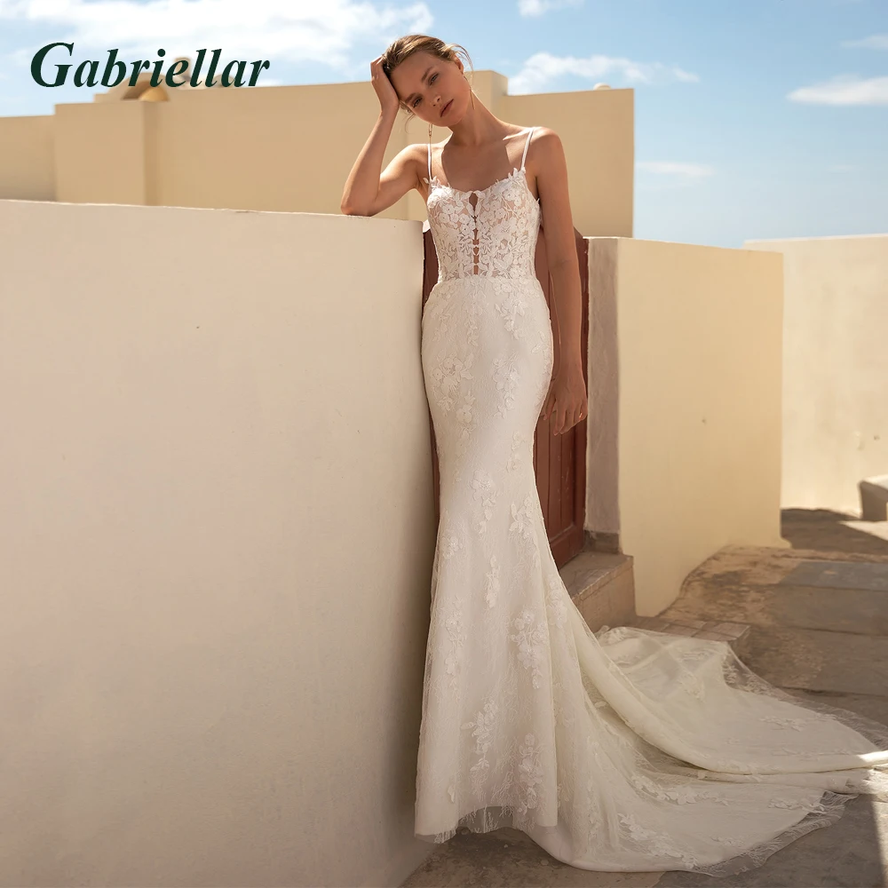 

Gabriellar Exquisite Wedding Dress For Bride V-neck Straps Appliques Trumpet Wedding Gown Abito Da Sposa Personal Customization