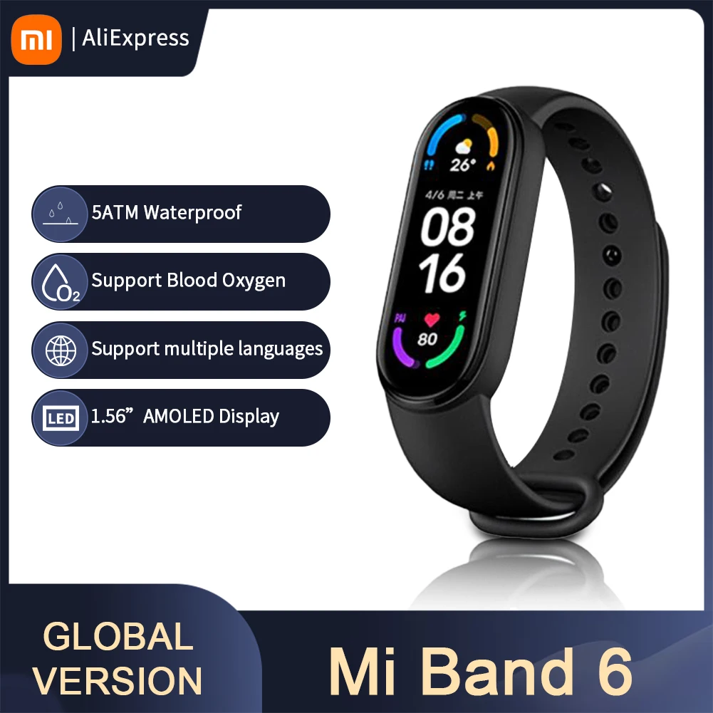 Смарт-браслет Xiaomi Mi Band 6 фитнес-трекер с AMOLED экраном 1 56 дюйма пульсометром Bluetooth