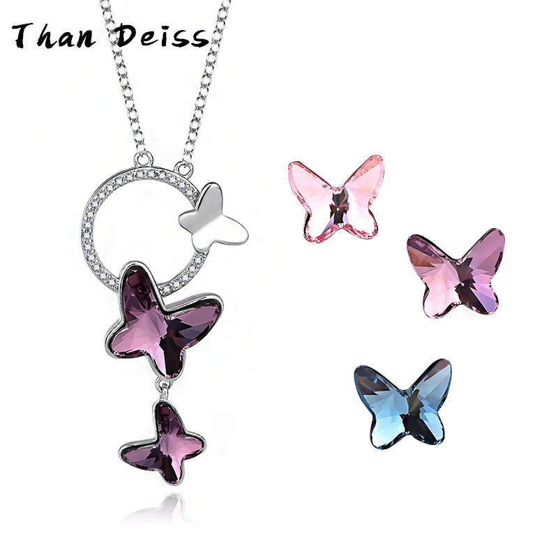 

New European And American S925 Sterling Silver Necklace Butterfly Female Necklace Using Austrian Crystal Elements