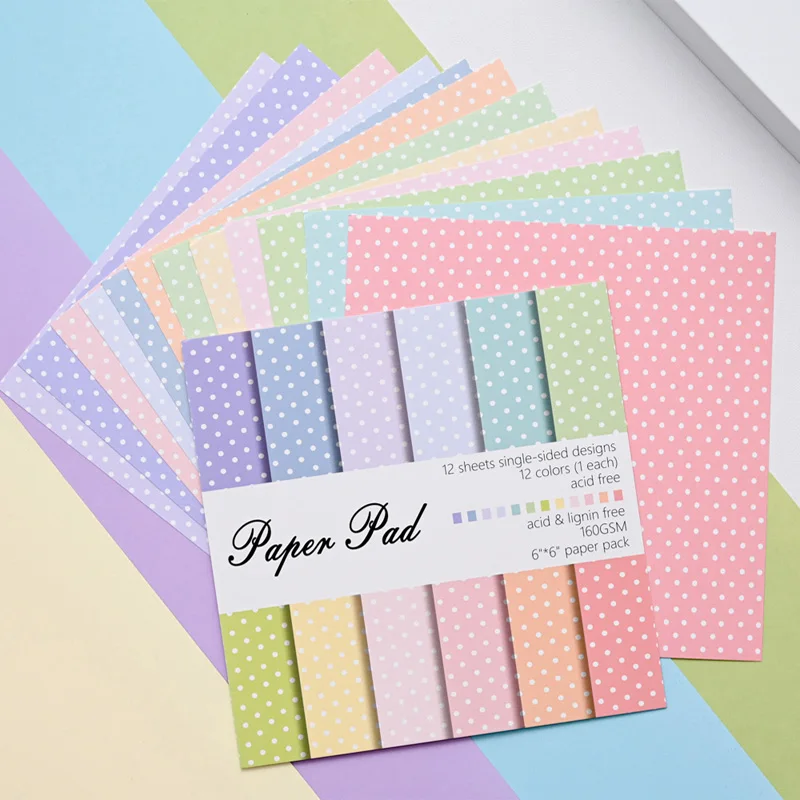 YBYAO 12 Sheet 6"X 6" Dot Grid Pattern Craft Paper Handmade Art Paper Background Pad Card Making Scrapbooking Material Pack