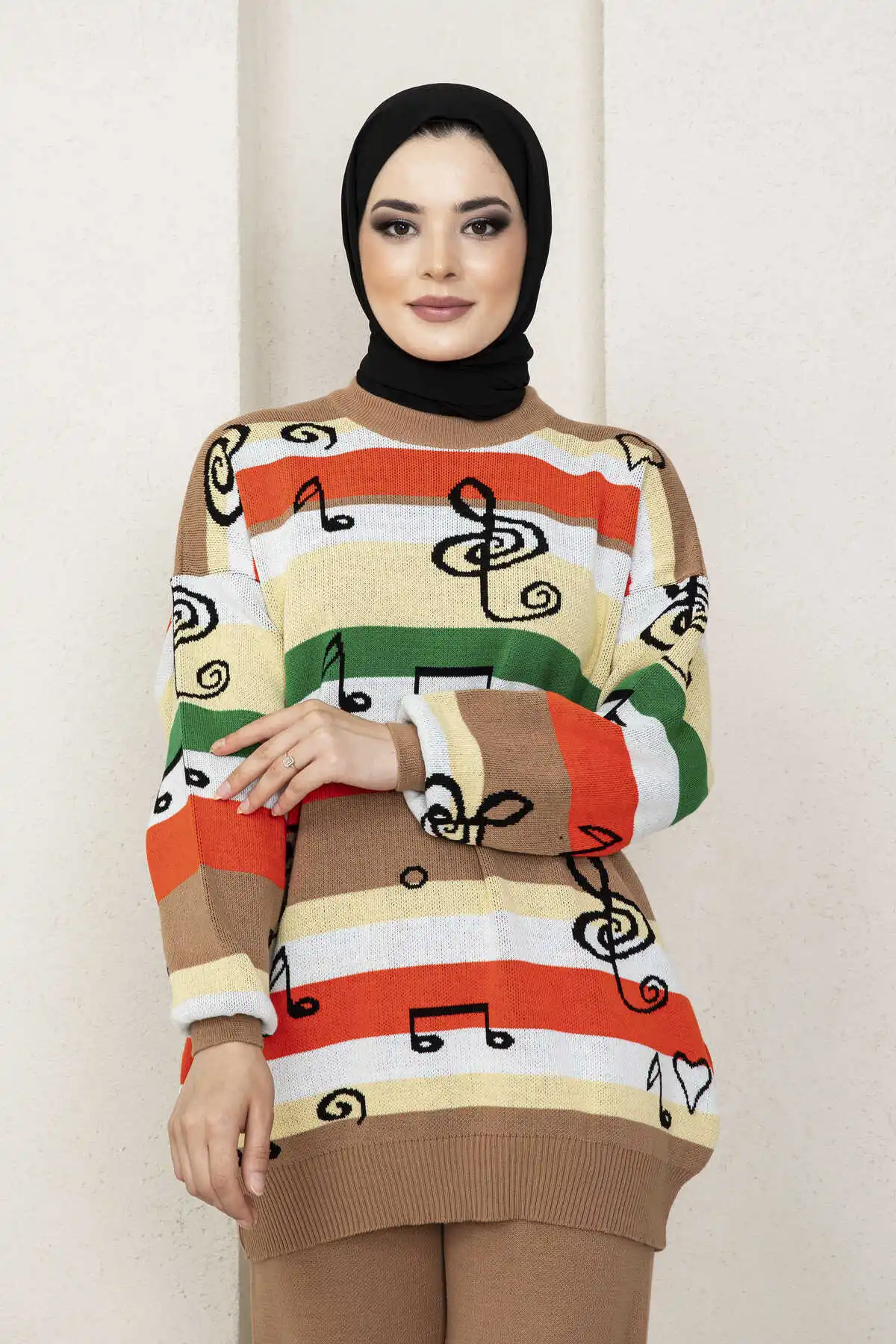 Women Clothing Note Patterned Knitwear Hijab Set Abaya Kaftan Dubai Muslim Dress Turkey African Vestidos Oman Robe Longue Femme