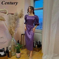 century simple dark purplepinkblue satin evening dresses modest square neck puff half sleeves maxi women party prom dress