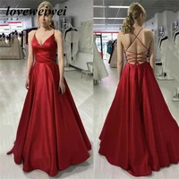 custom color burgundy spaghetti strap satin v neck evening dresses floor length formal party dresses for women vestido de festa