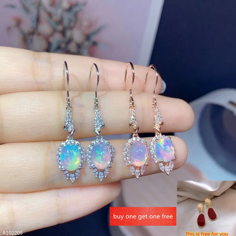 Fine Jewelry 100% 925 Sterling Silver Natural Gemstone Opal Women's Earrings Wedding Engagement Party Birthday Gift Valentine's