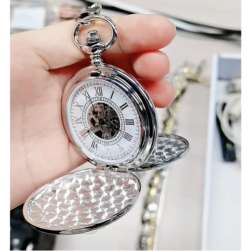 2022 Fashion Business Pocket Watch With Box Machinery Luxury Silver Neutral Gift Box Set Pocket Watch Necklace Accessories