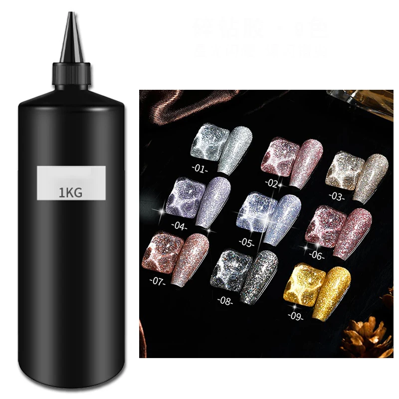 

1000g Reflective Glitter Gel Nail Polish Sparkling Sequins Soak Off UV LED Gel Varnish For Nail Art Design Wholesale Nail Salon