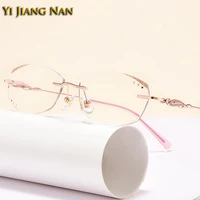 women titanium diamond trimmed optical glasses frame transparent lens lightweight fashion eyeglasses rimless eyewear