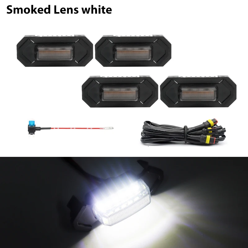 

Комплект из 4-х светодиодных фонарей для передней решетки (дымчатые/желтые линзы, янтарные/красные/белые) с проводкой для Toyota RAV4 2019 года и новее