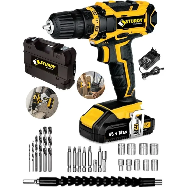 Sturdy 48VF 5mah литиевая двойная аккумуляторная дрель New Technology с ударной зарядной дрелью, комплект из 27 предметов