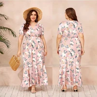 2022 new bohemian floral print elasticated waist plus size fishtail skirt from stock