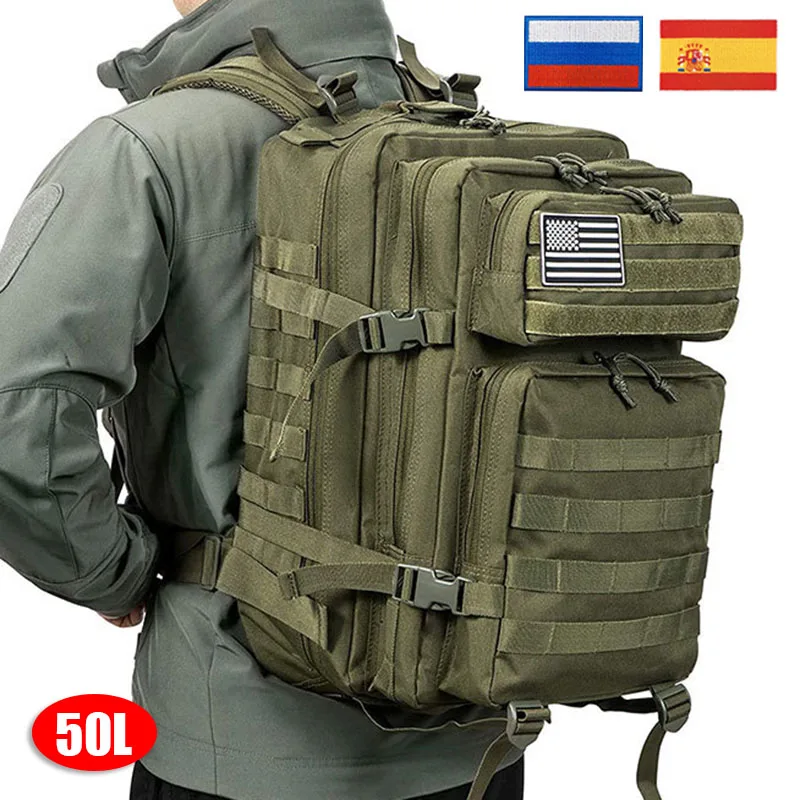 

30L/50L Outdoor Tactical Backpack Men Military Bag Hunting Hiking Camping Pack 900D Oxford Waterproof Rucksack Gift Flag Patch