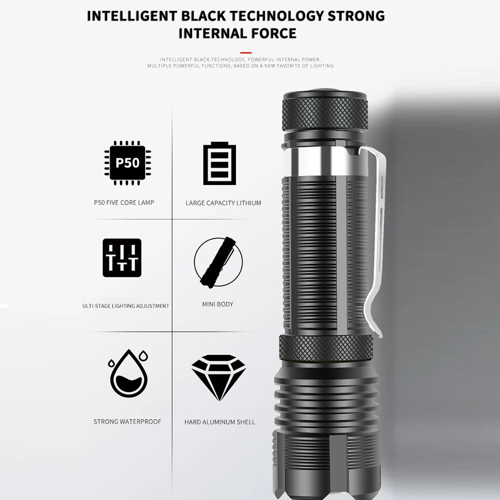 Мощсветильник светодиодный фонарик P500 500 лм тактический фонарь с большим