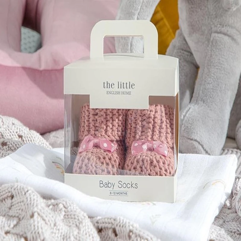 

Cute Non-Slip Soft Cotton Bow Baby Socks, Gender Neutral Baby Gift, Soft Knitwear, 6-12 Months, Rose and Beige in Sprecial Box