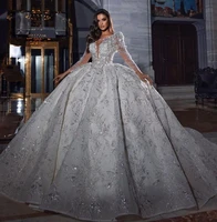 glitter 2022 ball gown wedding dresses long sleeve beaded crystal sequined bling bling bridal gowns custom vestido de novia