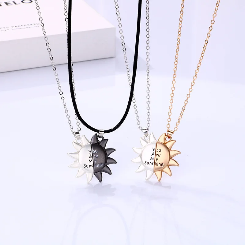 

2Pcs/Set Fashion Magnetic Friendship Couple Necklace Punk Hip Hop Love Puzzle Sun Pendant Necklace Birthday Party Jewelry Gift