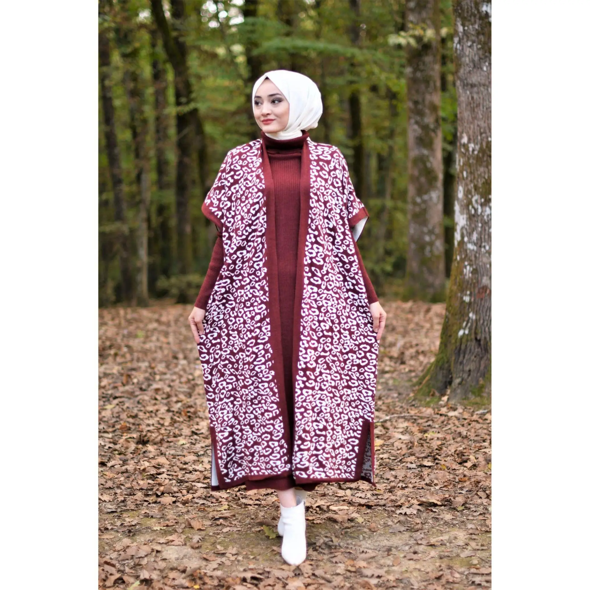 Cotton Knitted Set Dress and Cardigan Winter Women Fashion Elastic Waist Free Size Relax Big Plus Sized Muslim Modest Long Wear