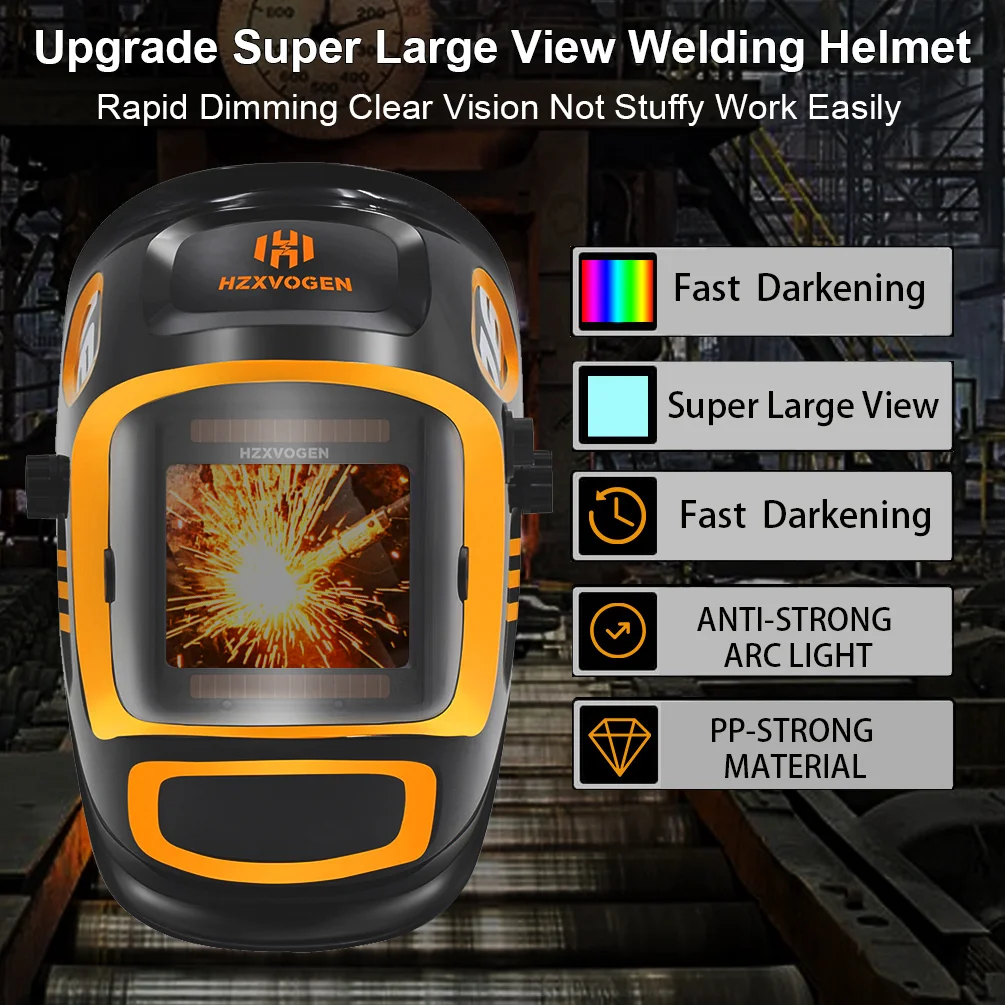 ​Large Viewing Screen Welding Helmet 800F True Color Solar Powered Auto Darkening 4 Arc Sensor for TIG MIG Arc Cutting Welder