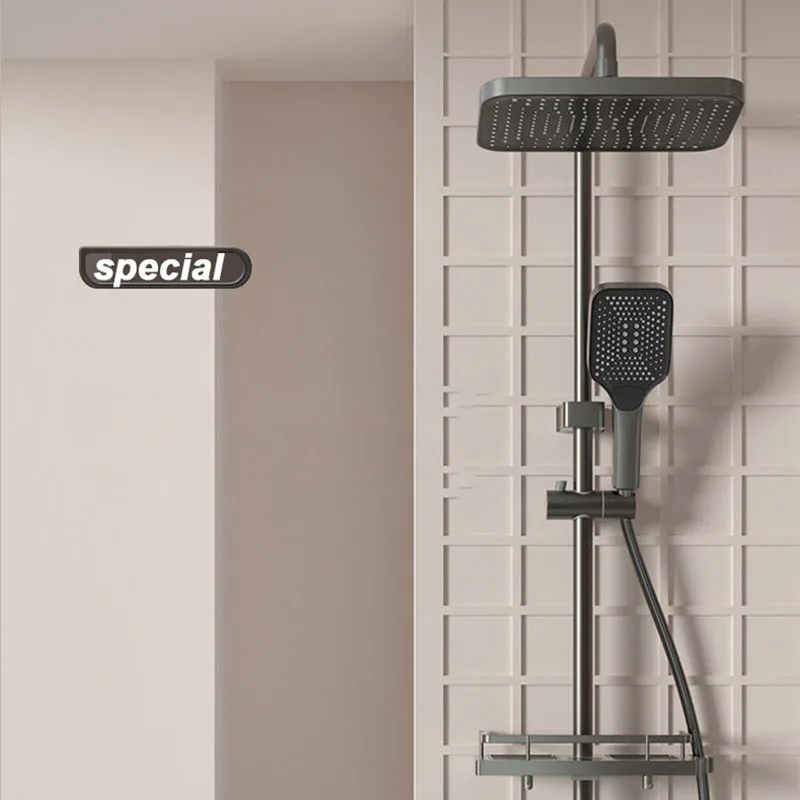 

Piano Button Rainfall Shower Set Hot Cold Shower System Bathroom Display Wall Mount Smart Thermostatic Bath Faucet Squa