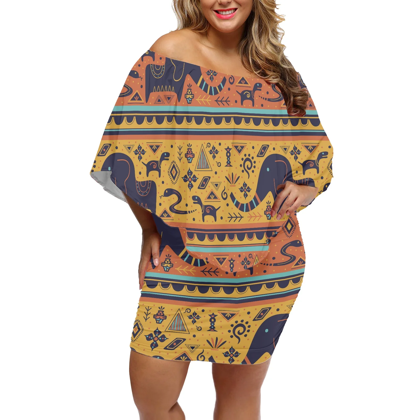 

African Tribal Ethnic Pattern Tattoo Prints Casual Dresses Cloth Custom Sleeveless Women Cape Off The Shoulder Summer Dresses