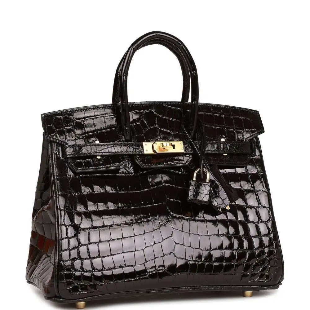 В Стиле S Birkin 25 Черный Блестящий Золотой АксессуАр Из Кожи КроКодила С Подкожной КлетКой Niloticus Копия 1: 1