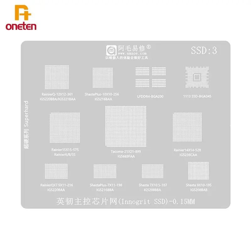 

Amaoe BGA Reballing Stencil SSD3 For IG5669FAA IG5236CAA 5220BAA SSD3 Tin Planting Net
