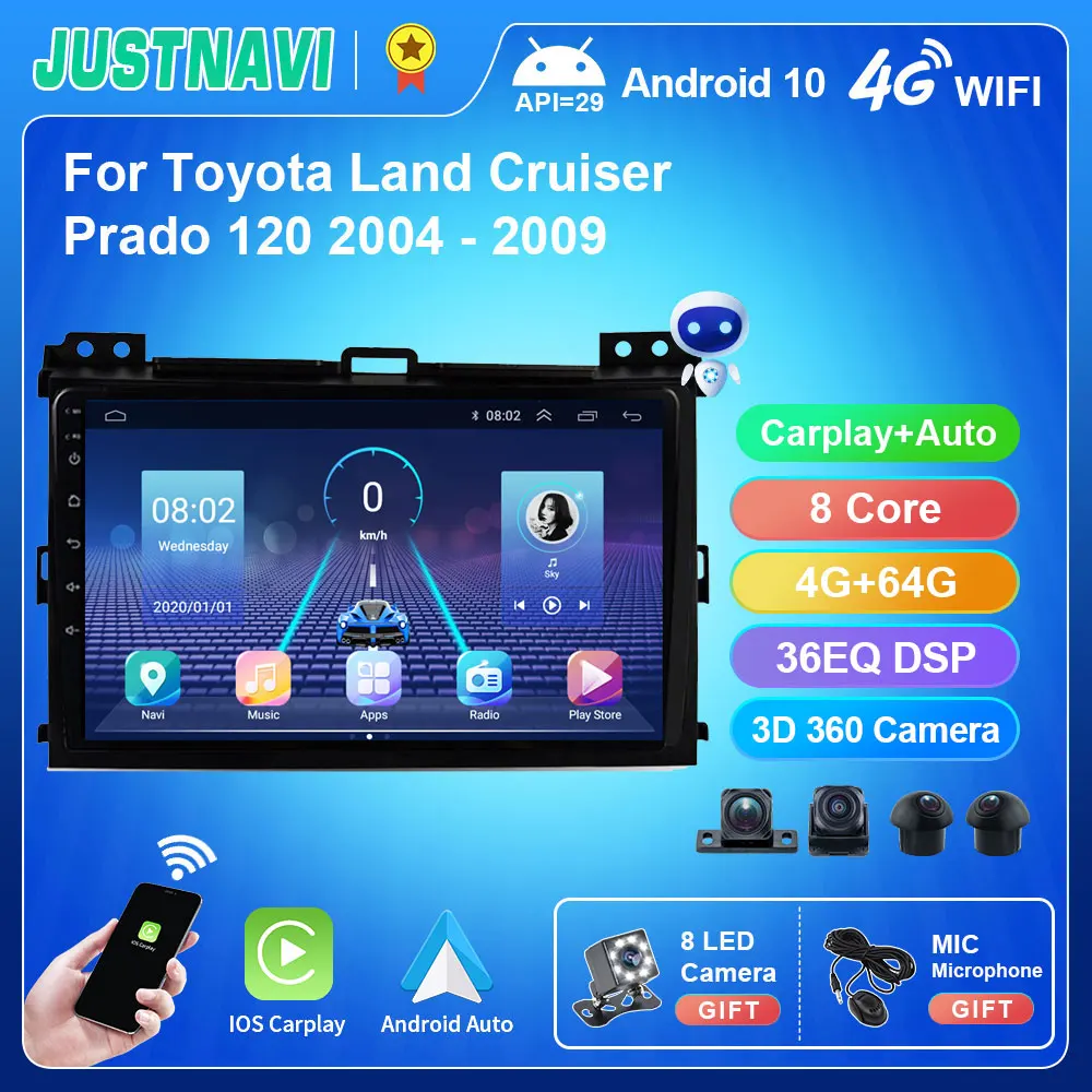 

JUSTNAVI 8-ядерный 4G 64G автомобильное радио для Toyota Land Cruiser Prado 120 2004 - 2009 радио 1280*720P IPS WIFI Беспроводное Автомобильное воспроизведение