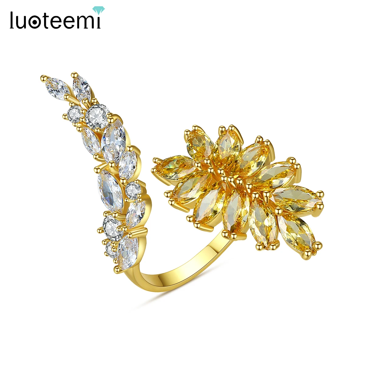 

LUOTEEMI Vintage Adjustable Leaf Ring for Women Fashion Jewelry Party CZ Flower Open Finger Anillos Femme Bijoux Christmas Gifts