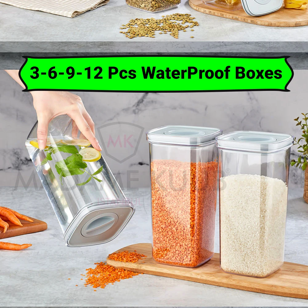 

Kitchen Food Container Storage Box Leak WaterProof Locked Lid Home Organizer Jar Airtight Vacuum Cover BPA Free 3-6-9-12 Pcs MK