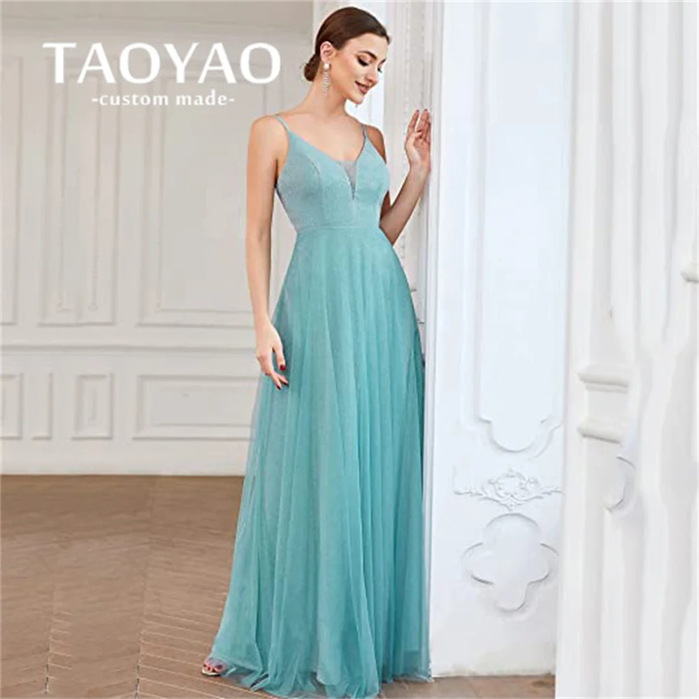 Купи Charming A-Line Party Dresses Spaghetti-Strap Evening Dresses Backless Sleeveless Shiny Prom Dresses Sexy V-Neck Robes De Soirée за 7,053 рублей в магазине AliExpress