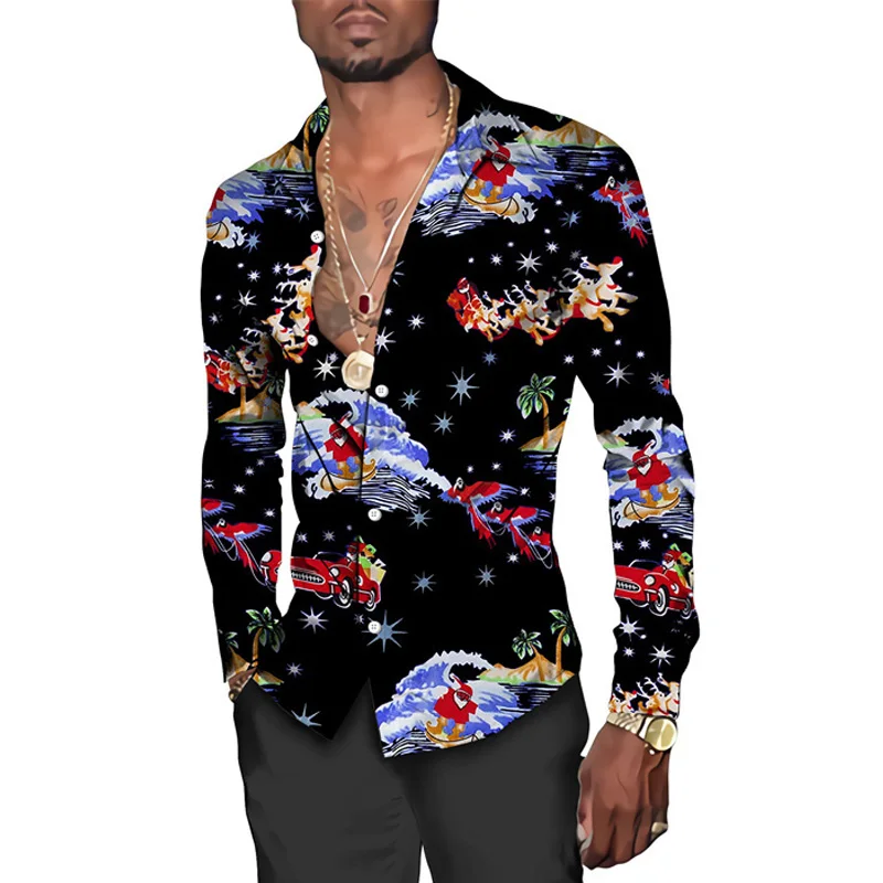 Funny Christmas Theme 3D Print Men's Butttton Shirts Casual Long Sleeve Streetwear Tops Unisex Holiday Party Chic Hawaiian Shirt images - 6