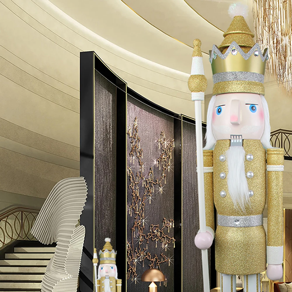 CDL Nutcracker Christmas Decoration Gold and Silver Glitter 6feet 180cm XXL Life-Sized Large Giant  Wooden Nutcracker King K29