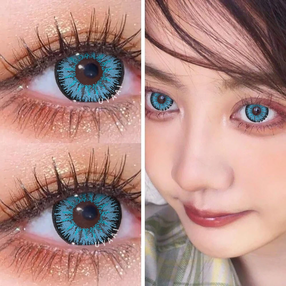 UYAAI Color Contact Lenses 1 Pair=Two-piece Yearly Blue Purple Red Brown Color Lens Eyes Beauty Pupilentes Free Shipping