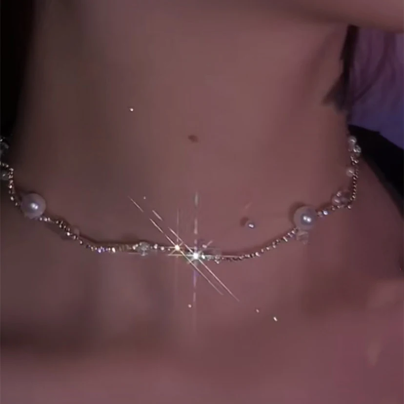 

Женское Двухслойное колье с жемчугом, винтажное ожерелье до ключицы с кристаллами и жемчугом в форме сердца, ювелирное украшение, 2022